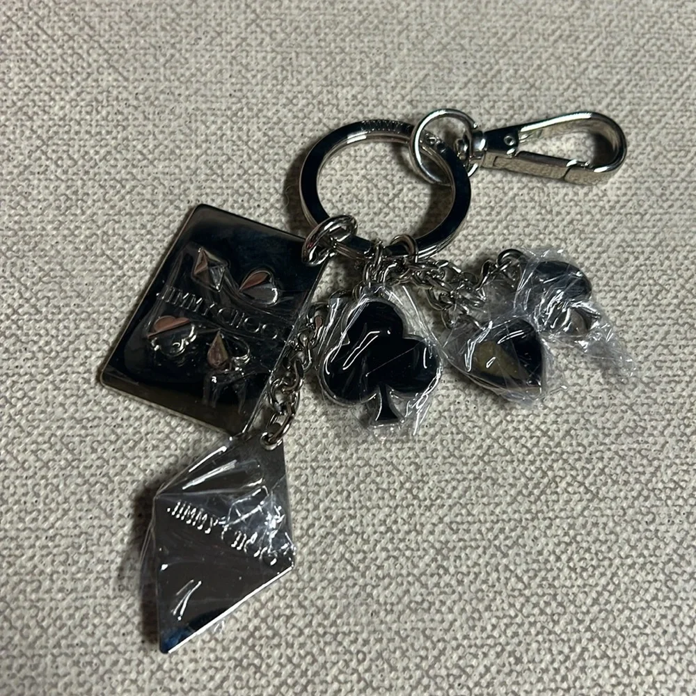 JIMMY CHOO Queen of Hearts Keychain Silver NWOT - Picture 2 of 7